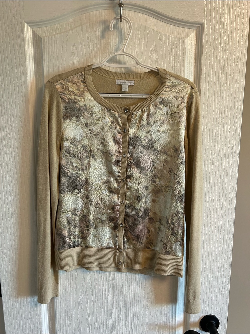 New York & Company Tan Button-Front Knit Cardigan